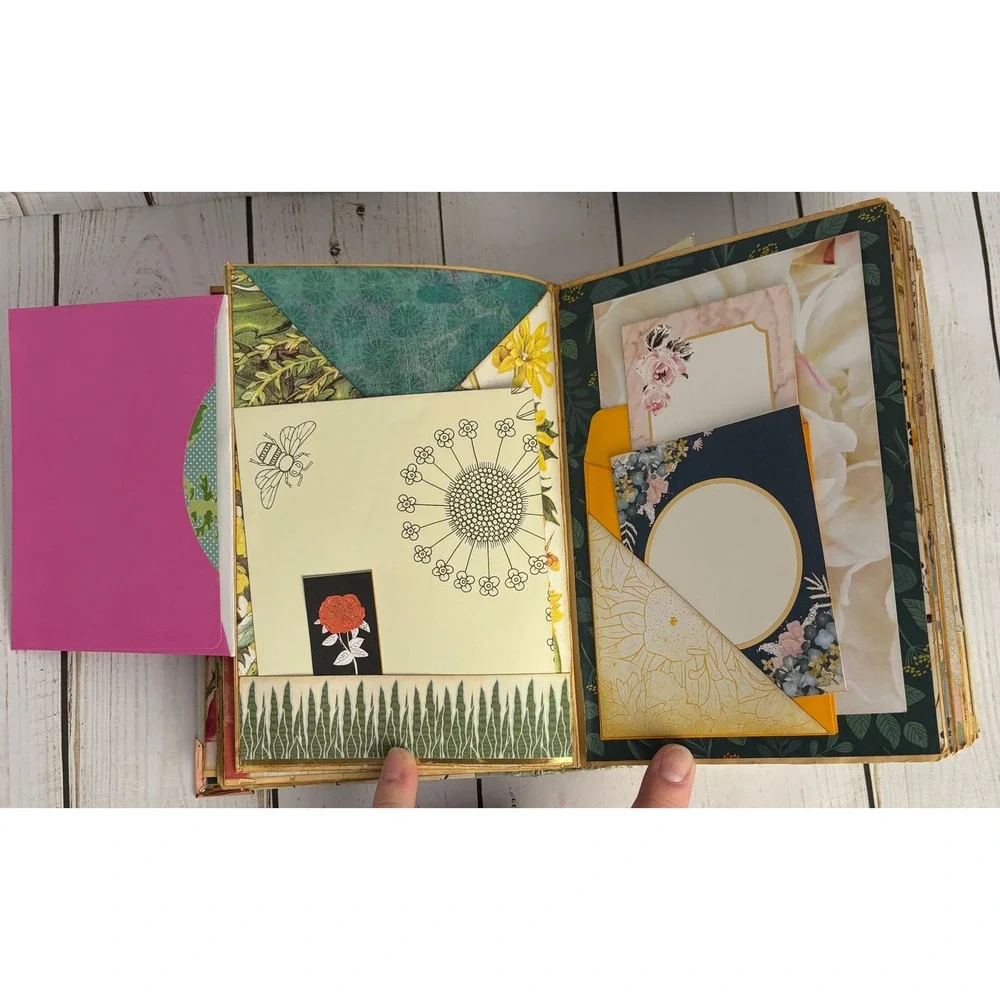 Handmade Botanical Junk Journal Floral Scrapbook Hardcover Ribbon Tie Ephemera